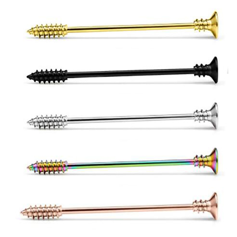 Screw Ear Expansion Industrial Barbell Set - 5 Pairs Distinctive Earrings for Double Ear Holes, Stainless Steel Straight Bar Crossbar, Popular European American Style detail image 9