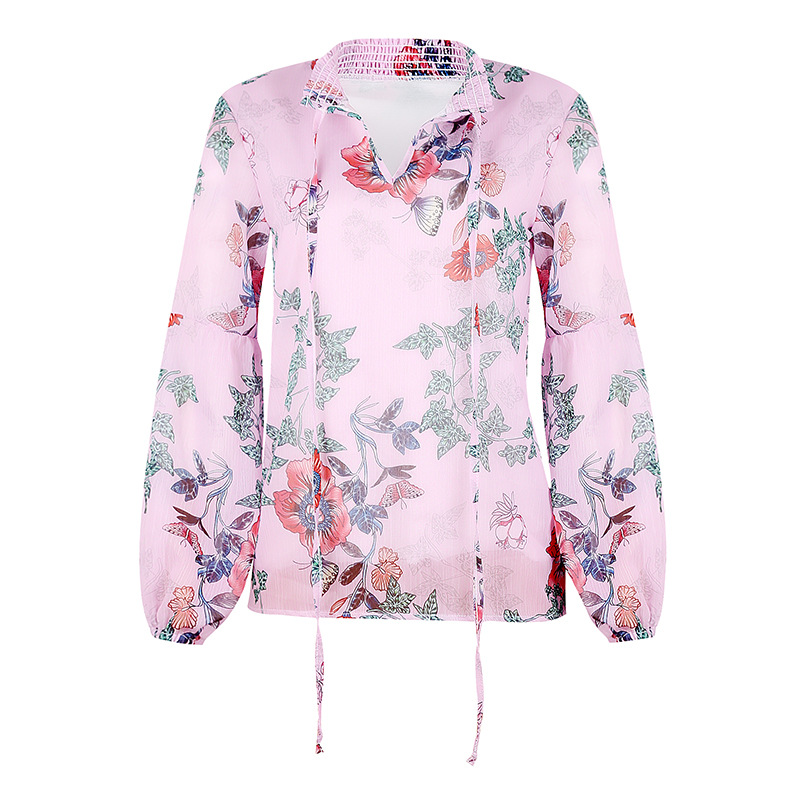 loose long-sleeved printed chiffon shirt  NSKX19823