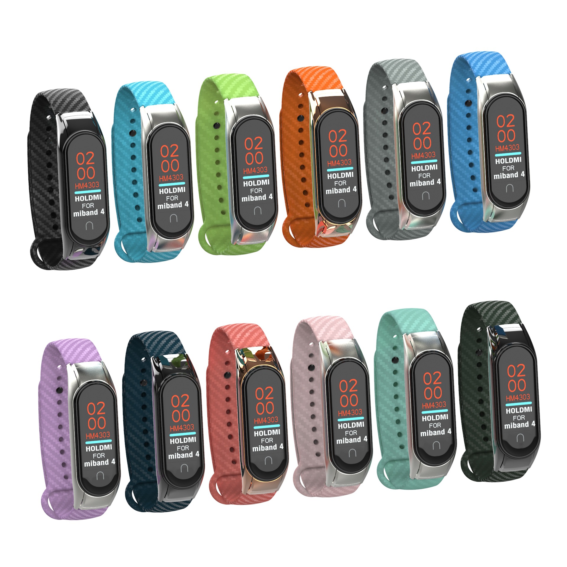 holdmi 適用于小米手環(huán)3腕帶 tpu碳纖維紋表帶 雙簧扣金屬表框