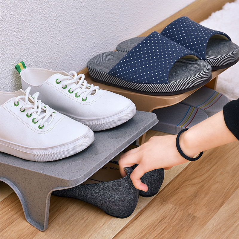 日本进口3个装简易鞋架塑料双层鞋子收纳架分层置物架鞋盒鞋柜