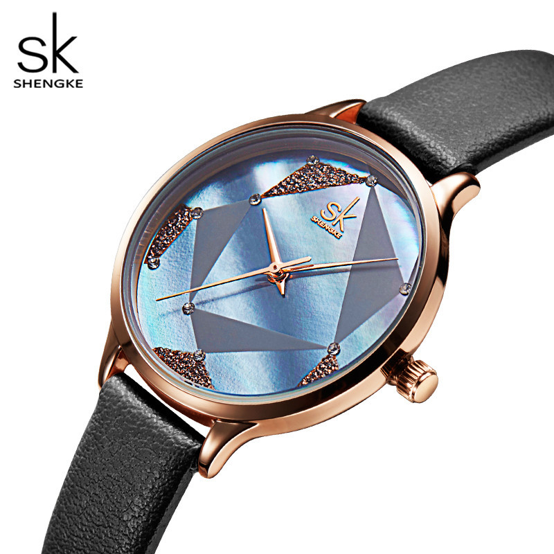 胜刻shengke K0117几何图形手表女士皮带石英表切面玻璃学生腕表