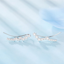 S925银耳夹韩版小清新镶钻不对称七星耳排气质个性排钻耳坠批发