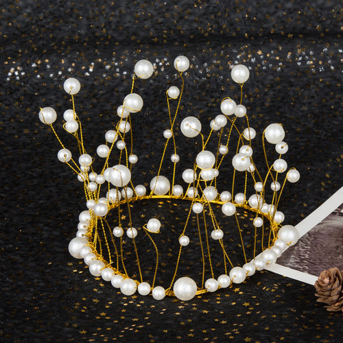 Tassel Crown Cake Ornaments Seaweed Pearl Crown Decoration Birthday Party Wedding Cake Crown Accessories