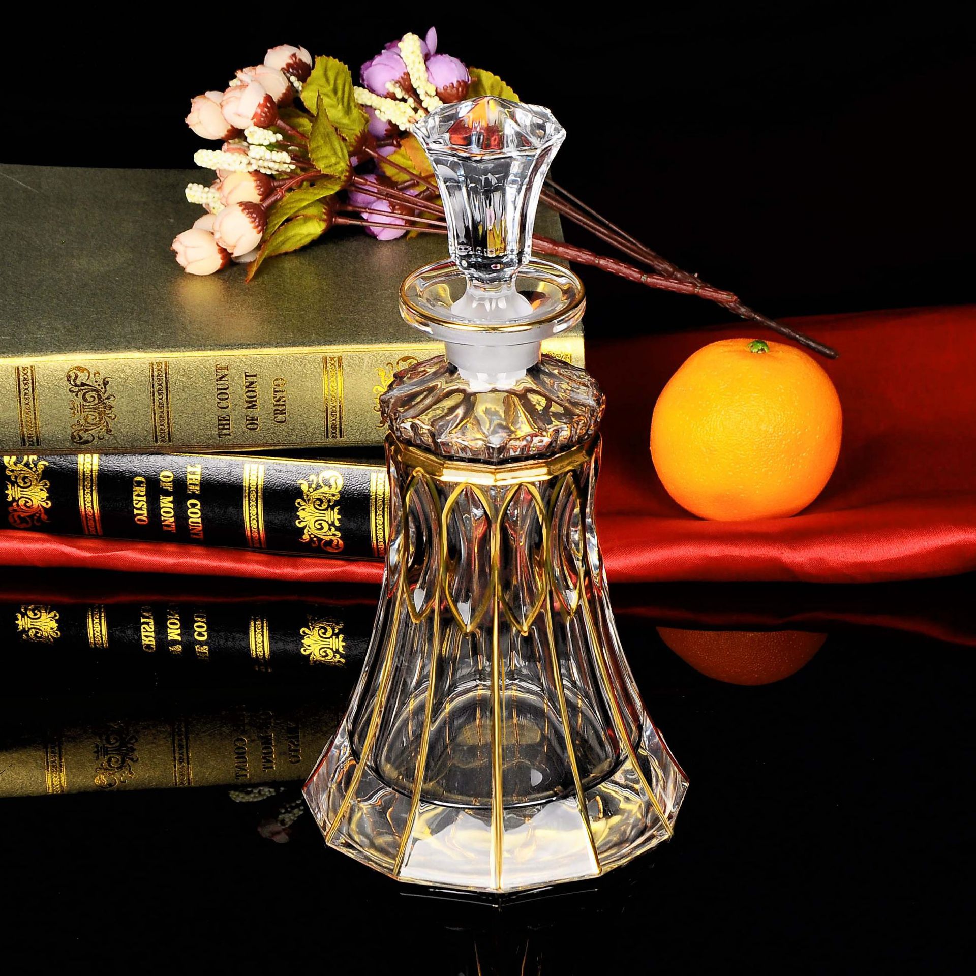 创意美式水晶玻璃描金线威士忌烈酒金箔礼品复古酒具套装磨砂酒塞