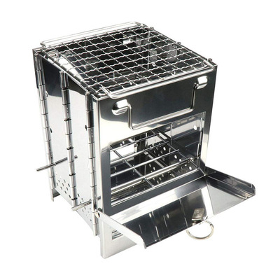 亚马逊热卖 户外用品 不锈钢折叠便携柴火炉 带烤网烧烤炉 木炭炉|ms