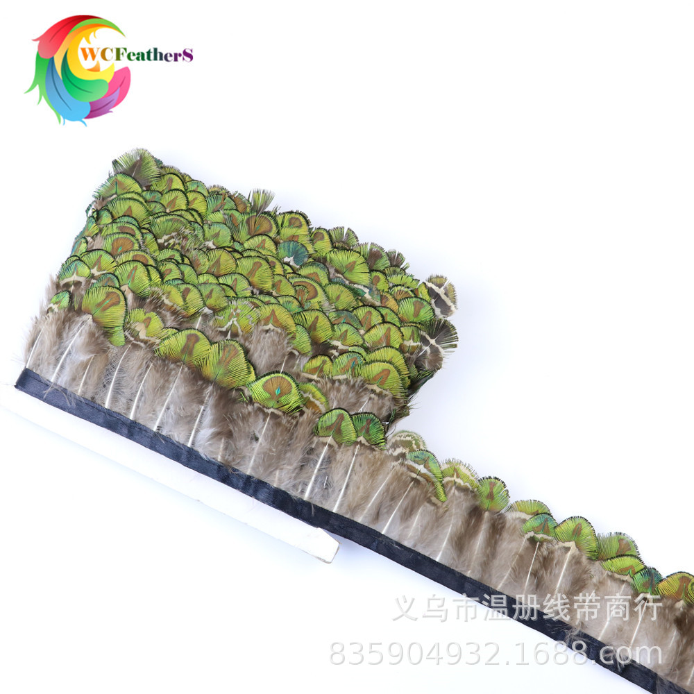 现货销售天然花纹孔雀毛花鸡毛不染色环保鸡毛礼服鞋帽装饰10米详情图16