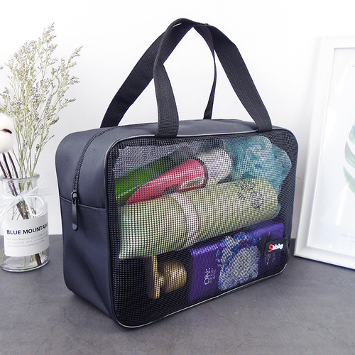 Transparent mesh toiletry bag leaking mesh portable shower and bath storage cosmetic bag bath pocket bag for women and men fitness bath bag