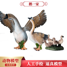 跨境兒童靜態實心仿真動物模型玩具牧場鵝家禽系列擺件手辦套裝