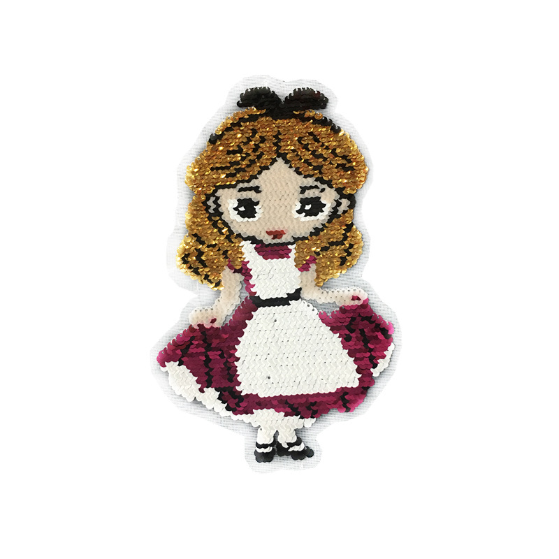 Longsheng Broderie Sequin Pièce Tournant Bande Dessinée Petite Princesse Double-face Gradient Paillettes Enfants De Chandail Décoratif Autocollant Brodé Patch display picture 2