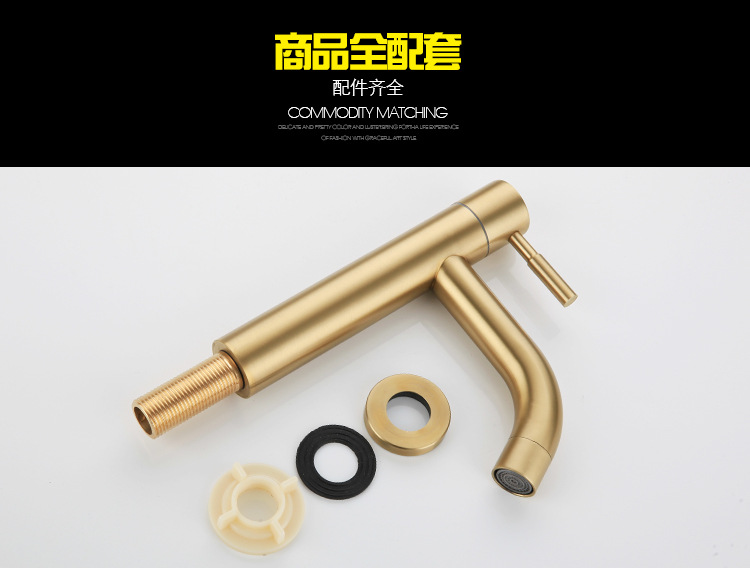 sus304 brushed gold single cold washbasin faucet, stainless steel bathroom countertop faucet, 4-inch interface pvd art undefined