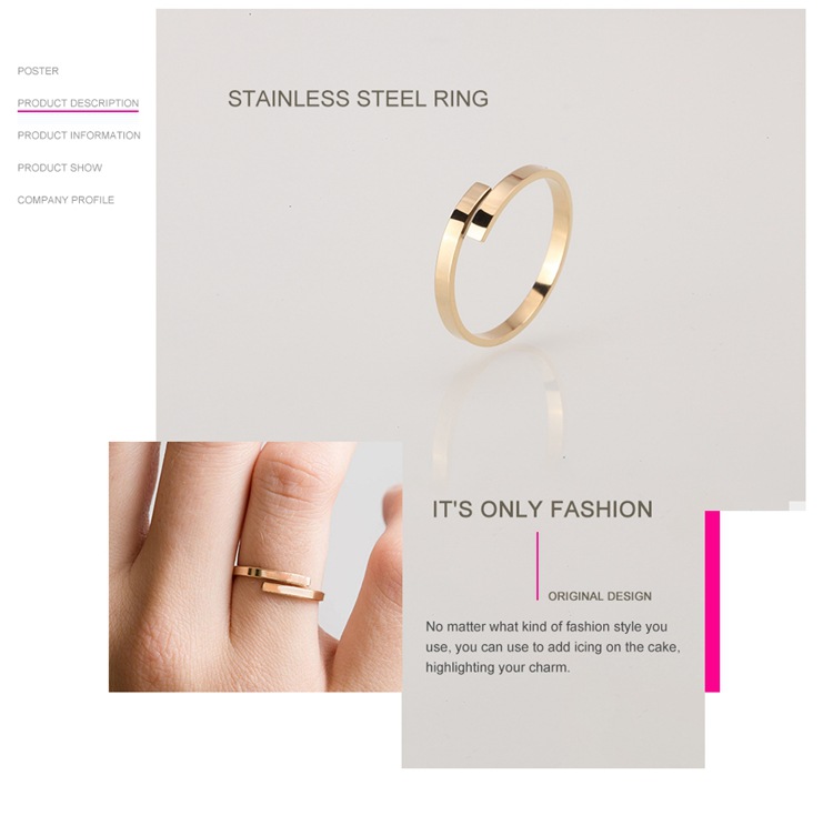 Couple Ring Simple Stainless Steel Geometric Smooth Ring Gold-plated 316l Jewelry display picture 2