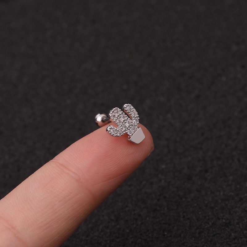 Creative Flower Ear Bone Nails Stainless Steel Zircon Earrings display picture 8