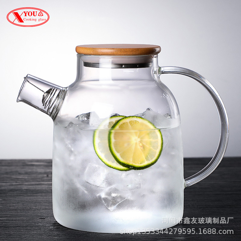 加厚耐热玻璃茶壶扎壶凉水壶冷水壶果汁壶明火加热竹盖壶家用