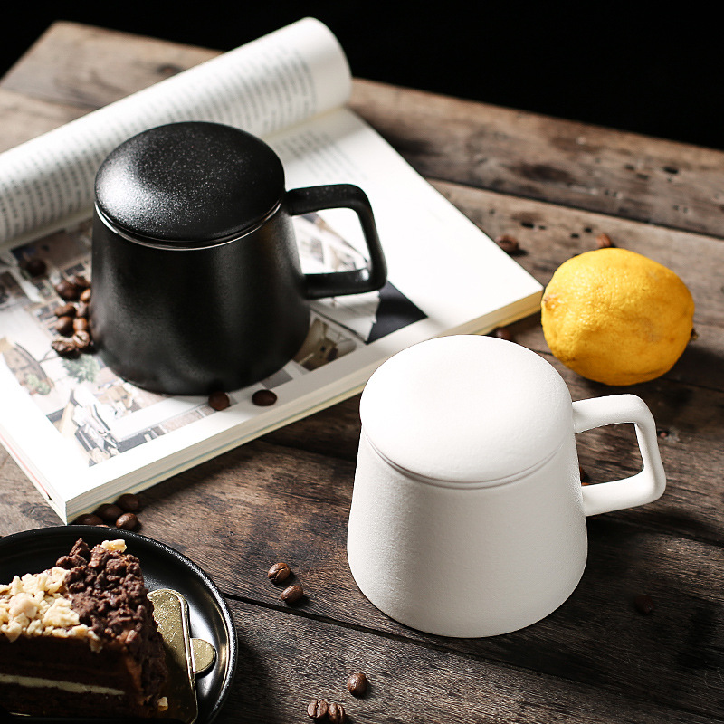 杯子办公创意个性马克杯带盖定制logo图案刻字陶瓷茶杯带过滤水杯