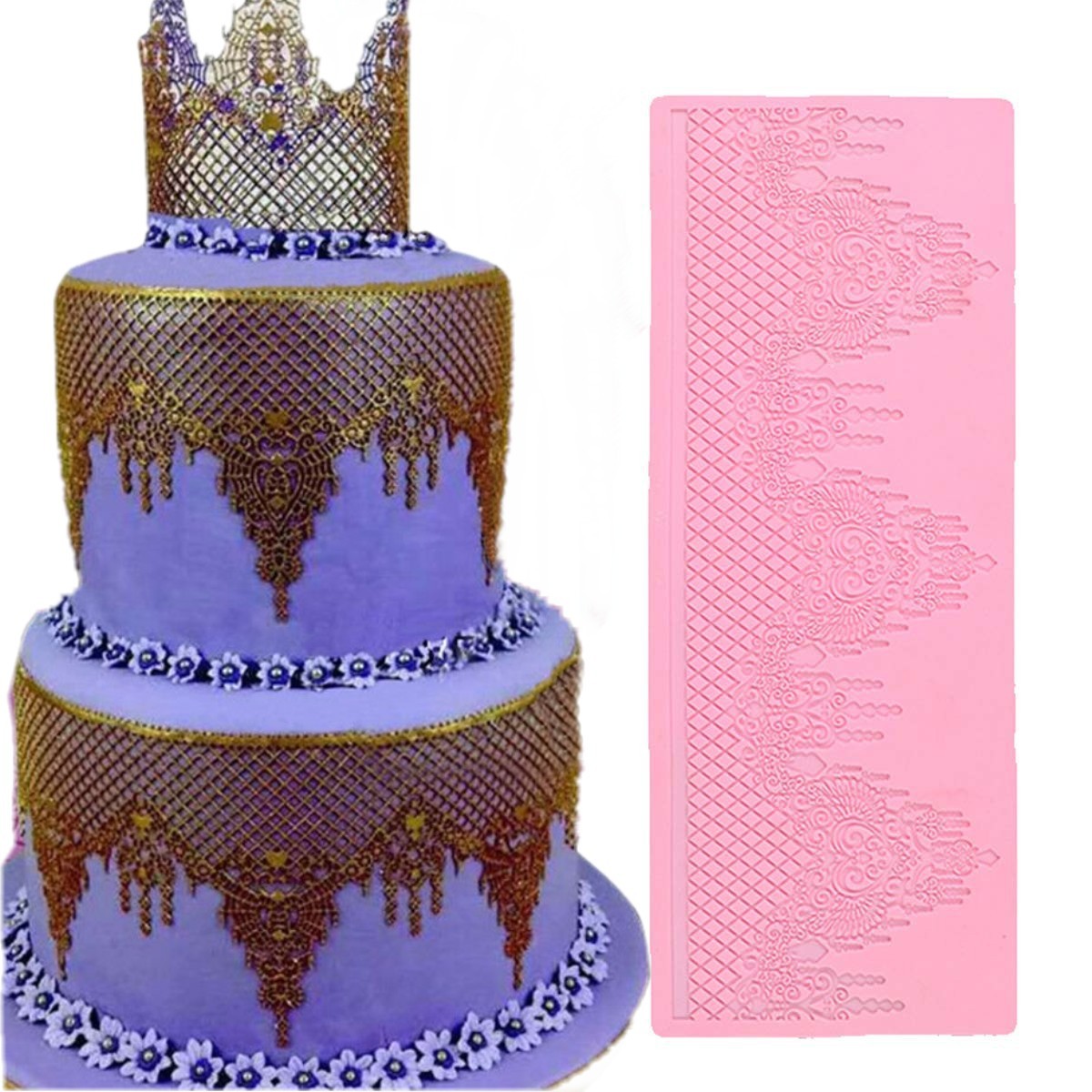 巨型珠宝花边垫硅胶翻糖蕾丝模巧克力工艺婚礼蛋糕装饰工具