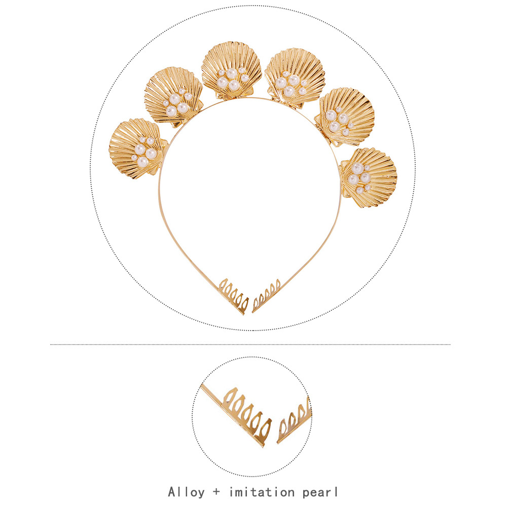Streetwear Scallop Alloy Inlay Artificial Pearls Hair Band 1 Piece3