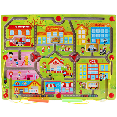 Large children's magnetic maze toy rolling beads kindergarten educational wooden early education baby ball toys wholesale