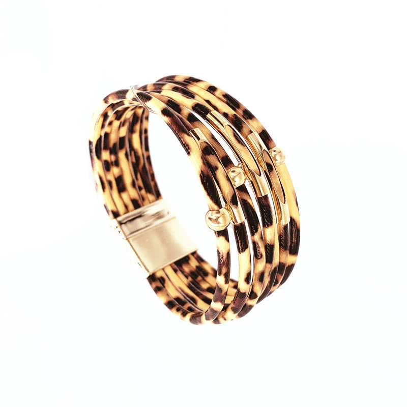 Браслет леопард Leopard LeatherBracelet кожаный браслет из кожи с бусинами и трубкой браслет с магнитной пряжкой