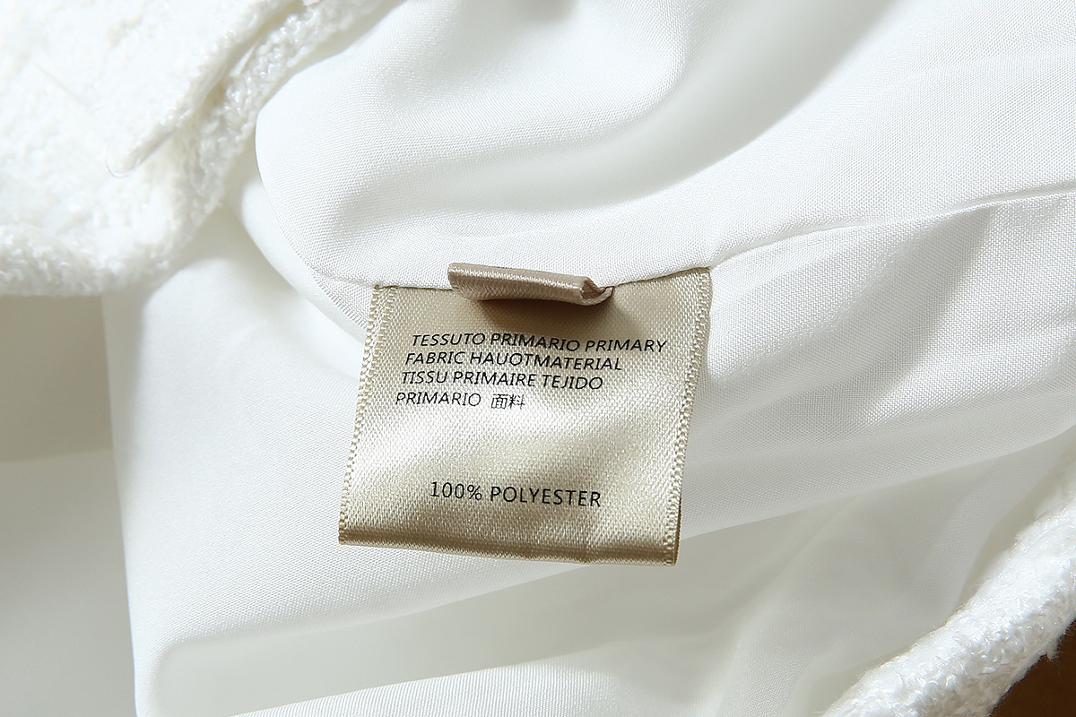 0807-07  精品缎面拼接毛昵口袋白色连衣裙S码胸围82