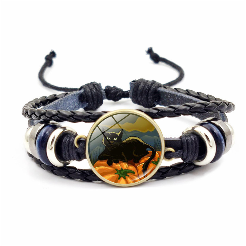Vintage Bronze Halloween Braided Bracelet With Time Gems Design_voghion.com