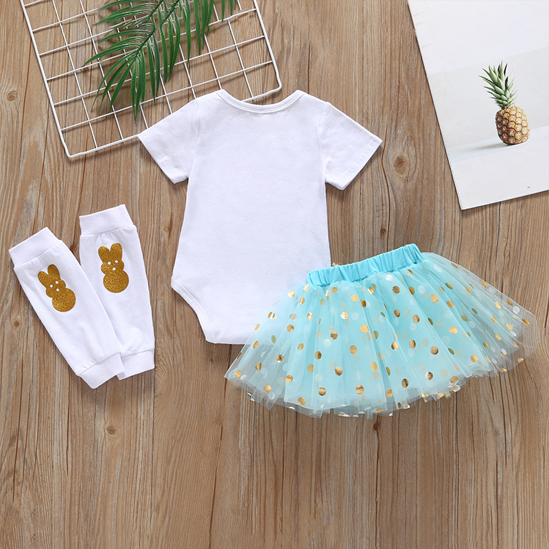 Baby Triangle Romper Net Yarn Skirt Suit Summer Short-sleeved Cute Rabbit Print display picture 6