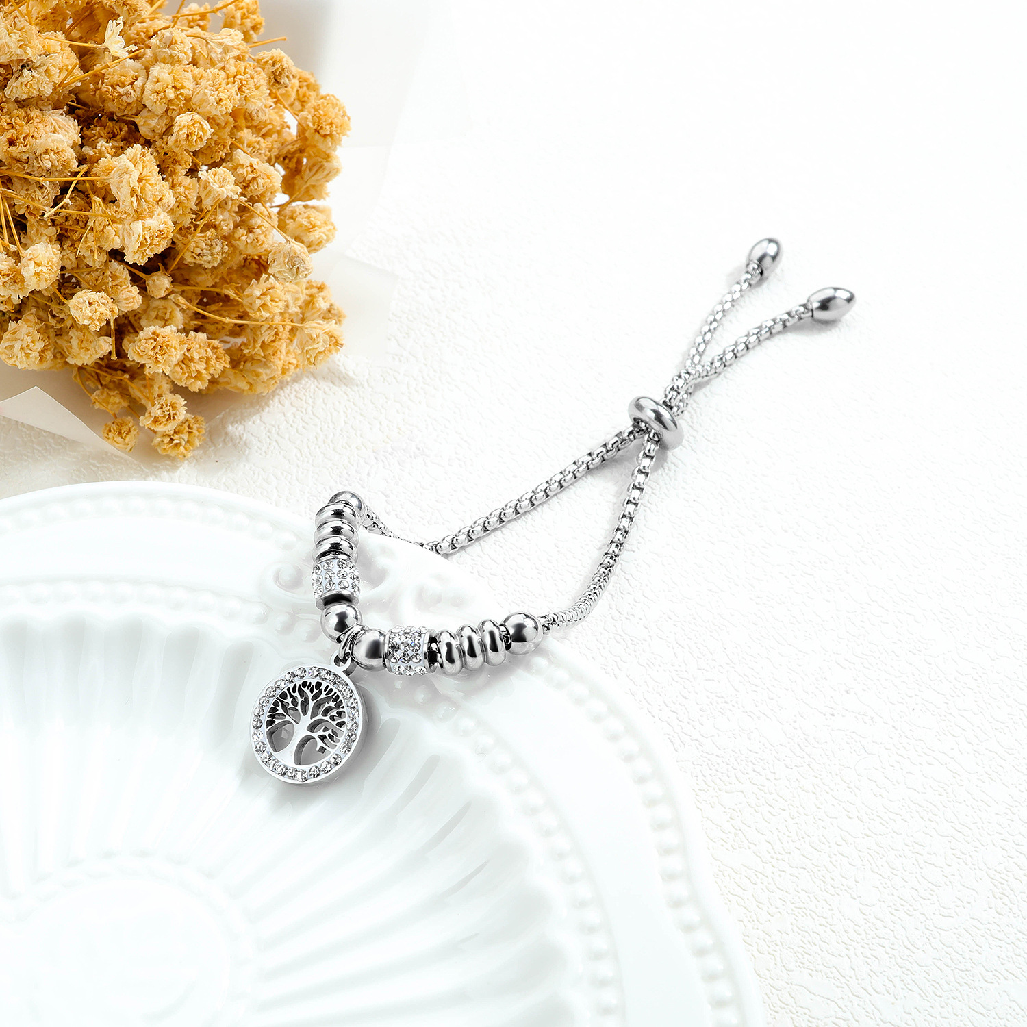 European and American Amazon Best-Selling Supply Titanium Steel Diamond Life Tree Bracelet Personalized Simple Adjustable Women's Bracelet
