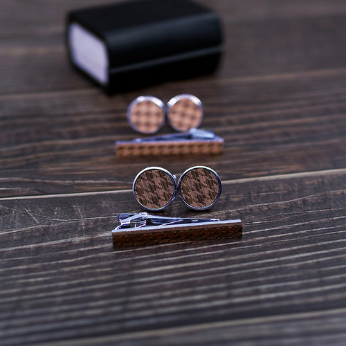 Factory direct sales retro wooden cufflinks tie clip environmentally friendly wooden cufflinks purely handmade