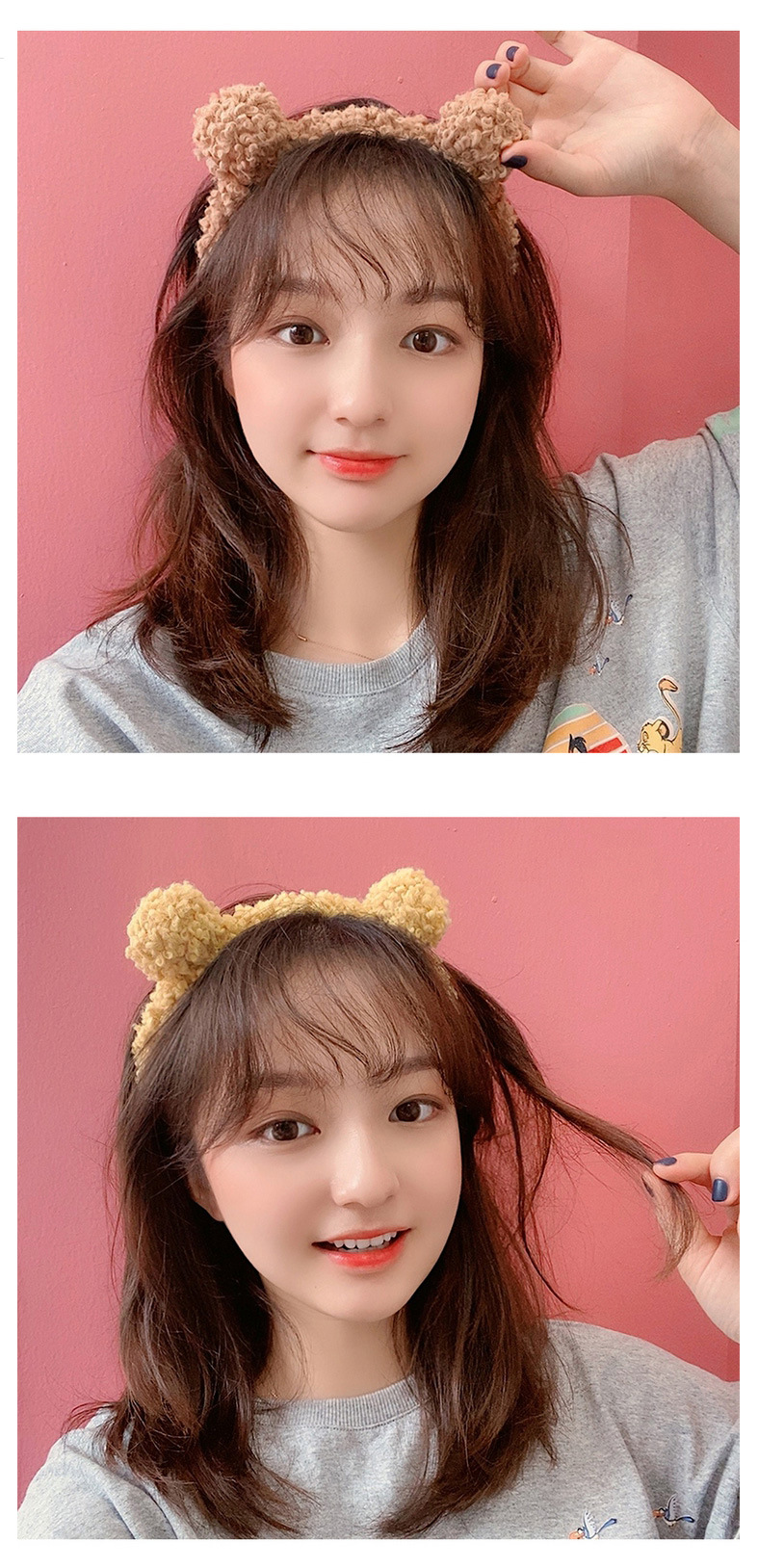 日系简约百搭羊卷绒发箍仙女洗脸可爱熊耳朵头箍森系外出发饰超仙