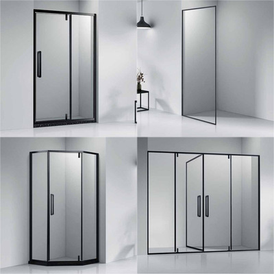 黑色北欧工业简约淋浴房平开门一字型隔断门酒店工程浴室干湿分离|ms
