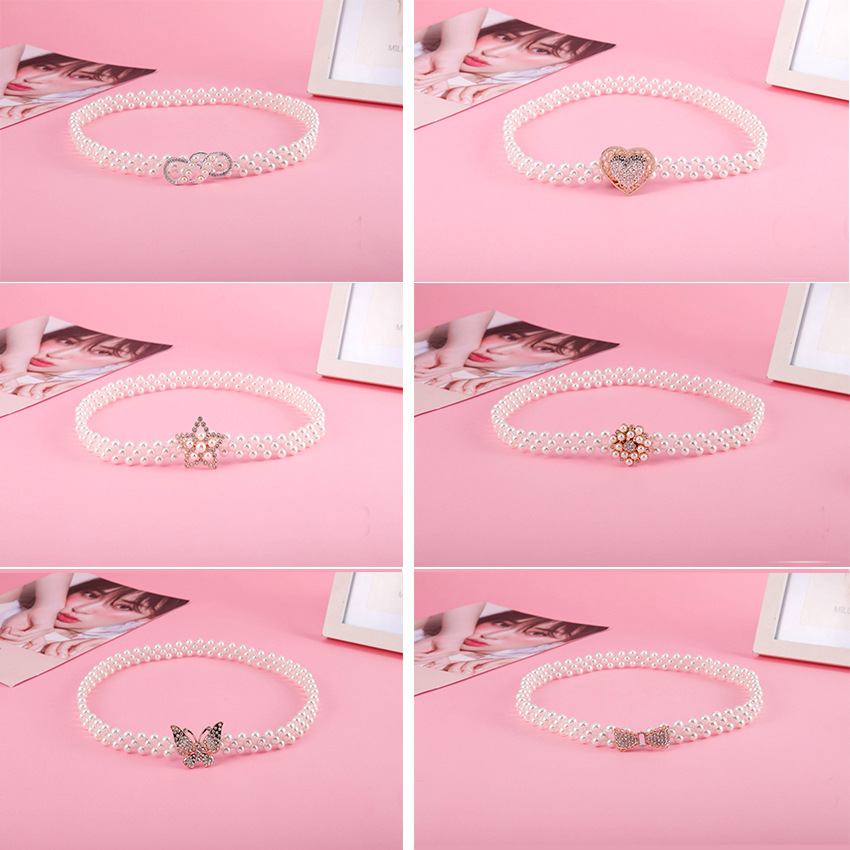 Korean Edition Pearl Waist chain fashion Elastic belt Elastic force Girdle Rhinestone Dress Decorative belt 15 paragraph