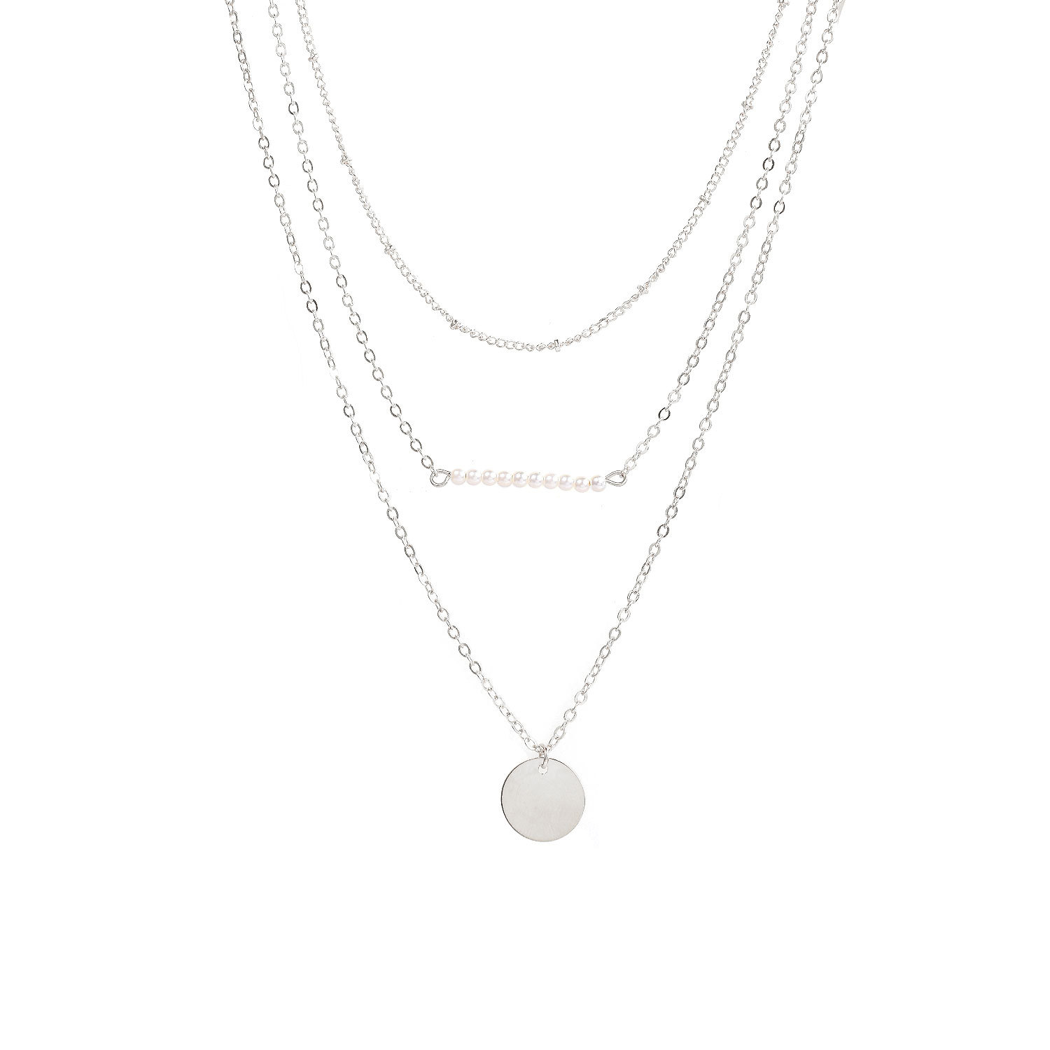 European and American foreign trade hot new copper bead chain Pearl round sequin multi-layer set short necklace European and American foreign trade hot new copper bead chain Pearl round sequin multi-layer set short necklace