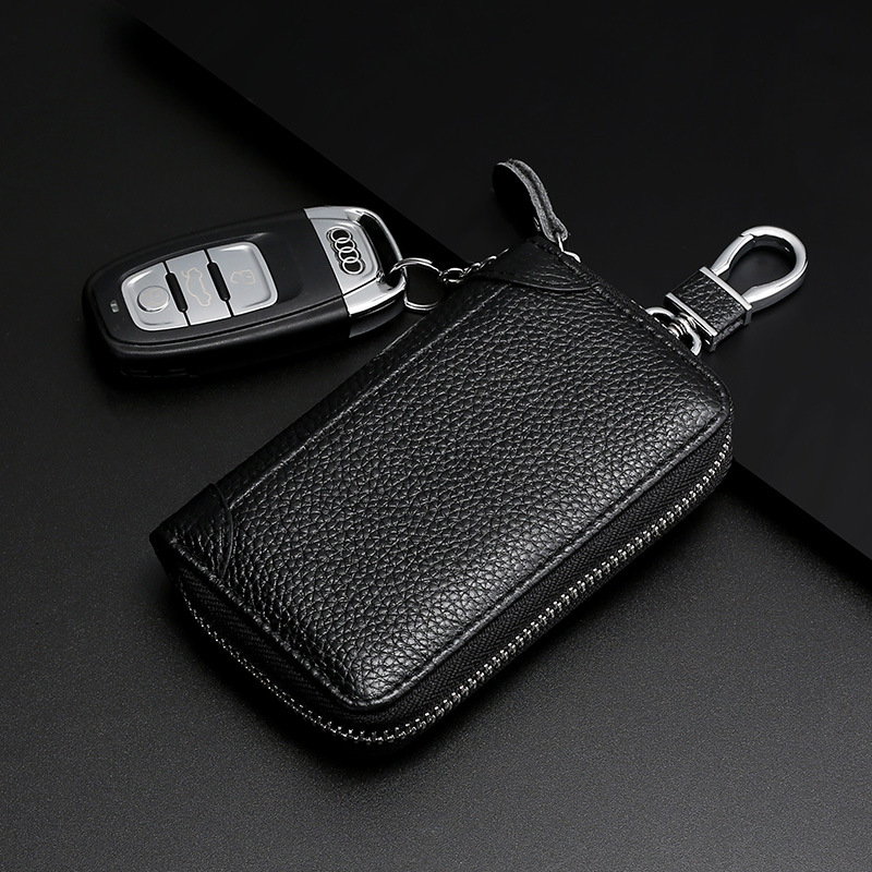 Caja de llave de cuero genuino Cremallera de los hombres al por mayor multifuncional caja de la llave del coche Personalización de llavero de cuero genuino de negocios de las mujeres