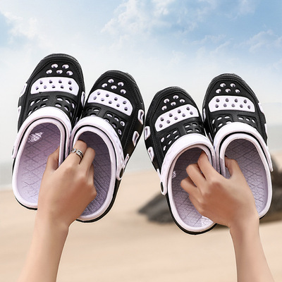 夏季新款兩用涼鞋男時尚透氣防滑舒鳥巢情侶拖鞋沙灘半拖鞋洞洞鞋
