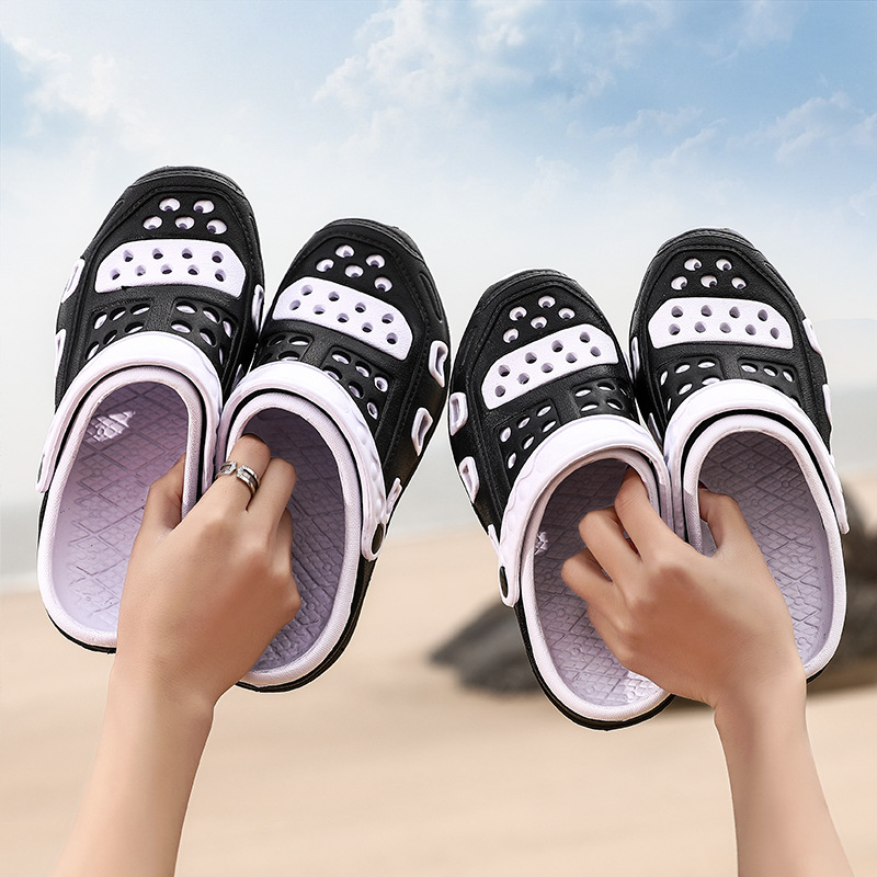 夏季新款兩用涼鞋男時尚透氣防滑舒鳥巢情侶拖鞋沙灘半拖鞋洞洞鞋