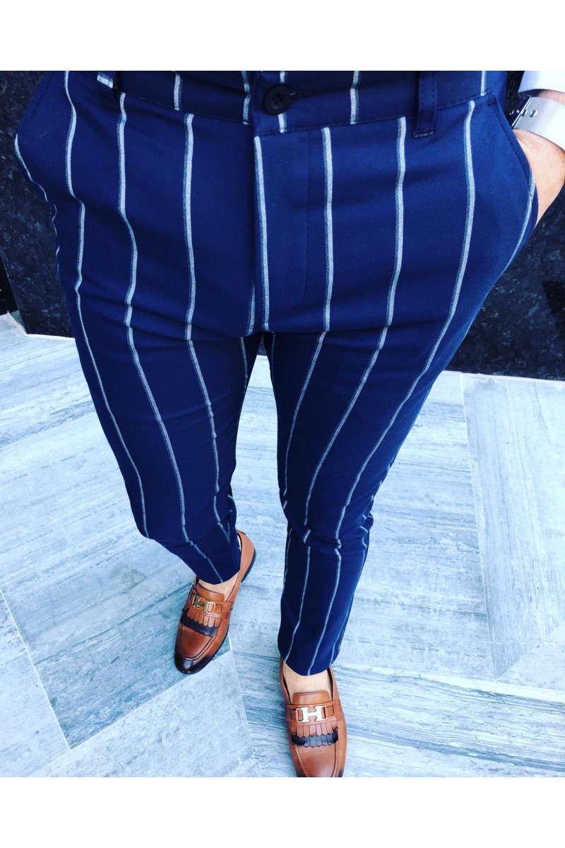 Pantalones casuales de hombre a rayas, para negocio y diario 