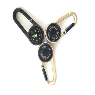 Factory Direct zinc alloy double-sided carabiner pin with thermometer portable outdoor compass