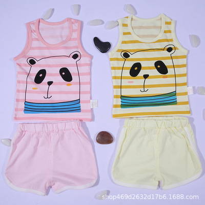 可批发可爱卡通无袖纯棉宝宝 新款婴儿背心短裤婴儿服装厂家直销