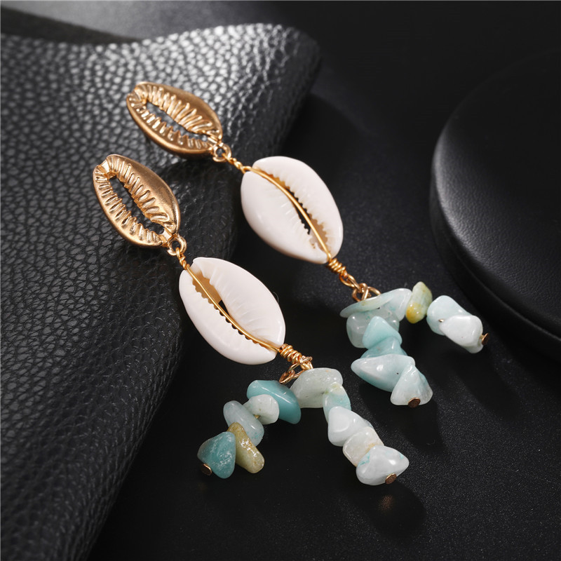 Jewelry Hot Fashion Retro Gravel Shell Marine Series Exaggerated Metal Long Earrings Women display picture 4