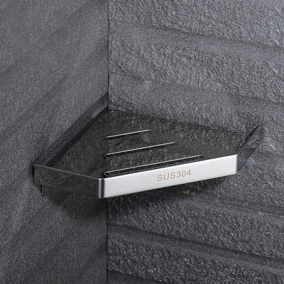 厂家直销 304不锈钢免打孔卫生间酒店工程用转角三角架置物架托盘|ru