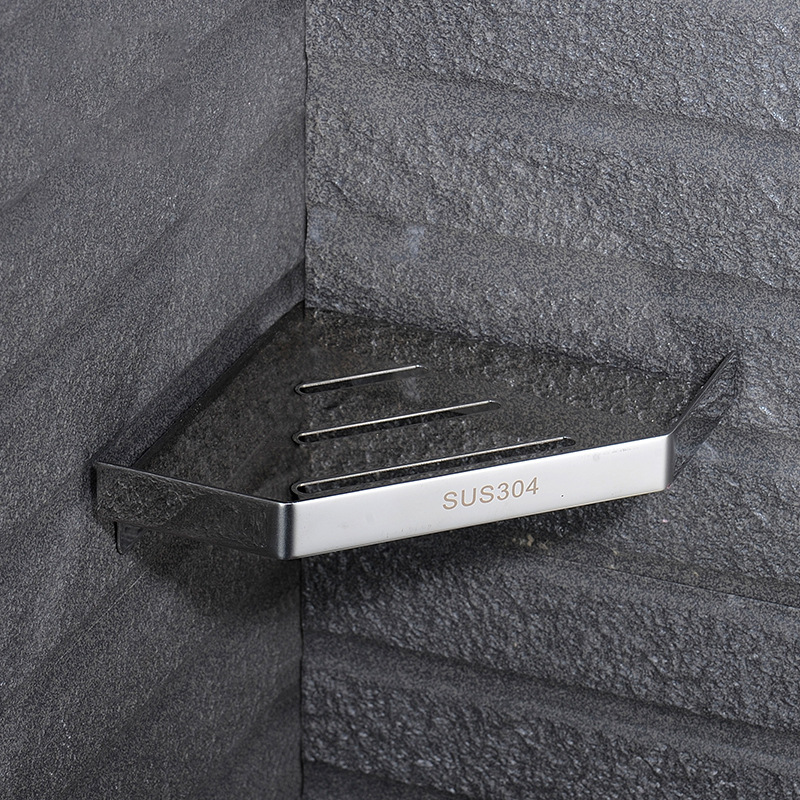 厂家直销 304不锈钢免打孔卫生间酒店工程用转角三角架置物架托盘|ru