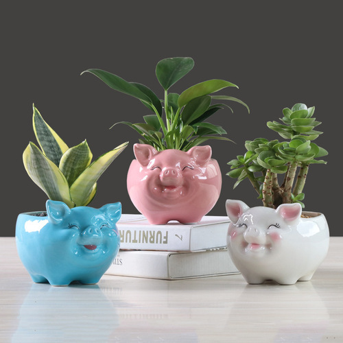 Simple Nordic cartoon animal succulent flower pot ceramic creative gardening hydroponic flower pot home decoration ornaments