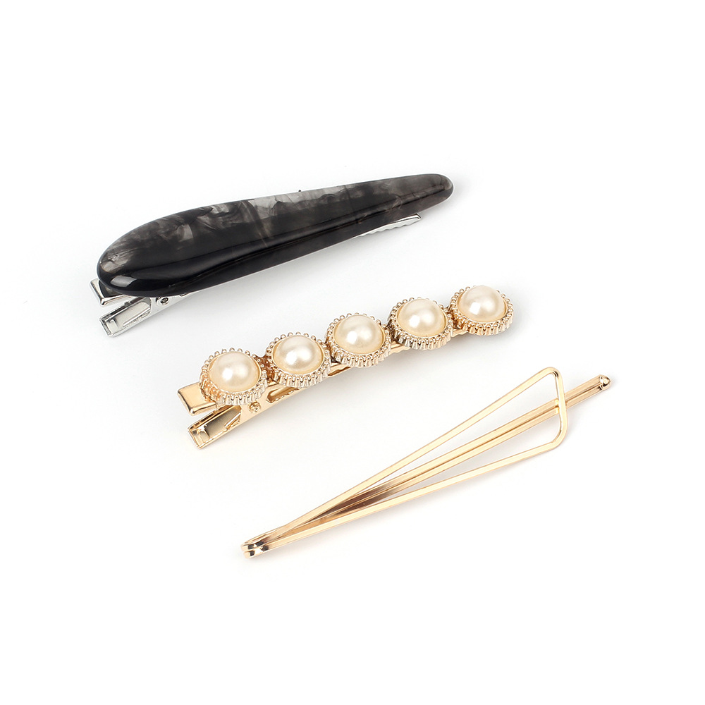 13g Weight Headwear Classification Birthday Occasion Women'S Gender Coffee, Grey, White, Black Color Korean Geometric Pearl Alloy Hairpin Set 1