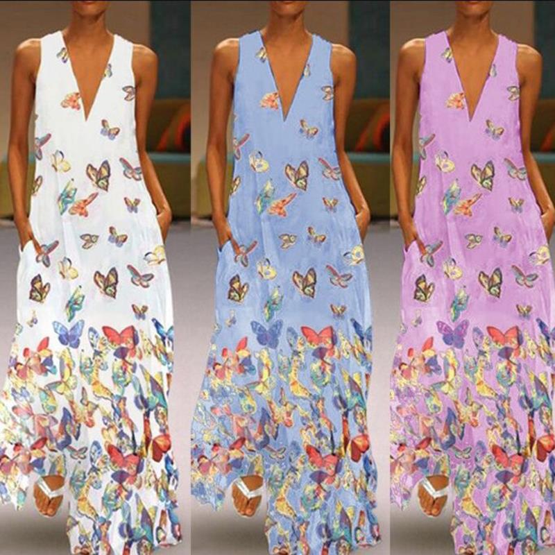 Bohemian Butterfly Print Maxi Dress