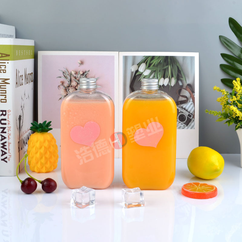 工厂直销 pet一次塑料性扁形塑料果汁瓶 网红铝盖奶茶瓶 周董同款