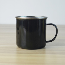加厚黑色不锈钢包边珐琅搪瓷杯定制logo户外复古金属外贸马克杯子