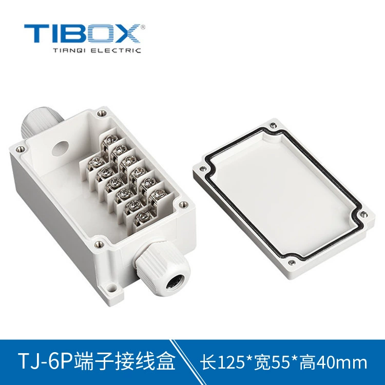 Уплотнительная коробка для распределения питания TIBOX Tianqi ABS с водонепроницаемым разъемом на открытом воздухе TJ-6P Клеммная распределительная коробка