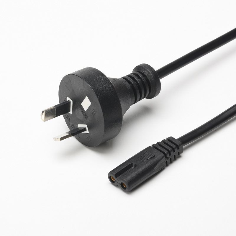 澳规两插八字尾电源线 AC澳规二芯8字尾澳大利亚澳标二插头电源线