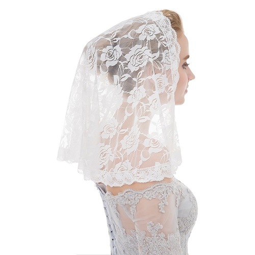 New white bridal lace headscarf Muslim headwear wedding veil short shawl single layer veil