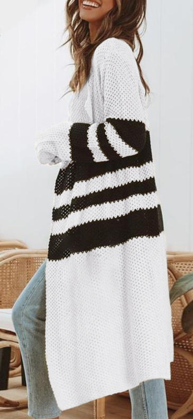 casual loose knit mid-length sweater coat  NSLK11391