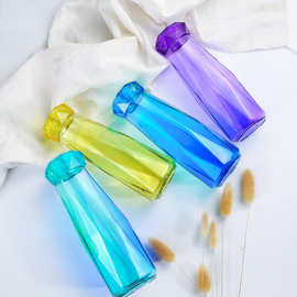厂家批发创意时尚大容量玻璃水杯七彩杯便携活动促销礼品杯广告杯